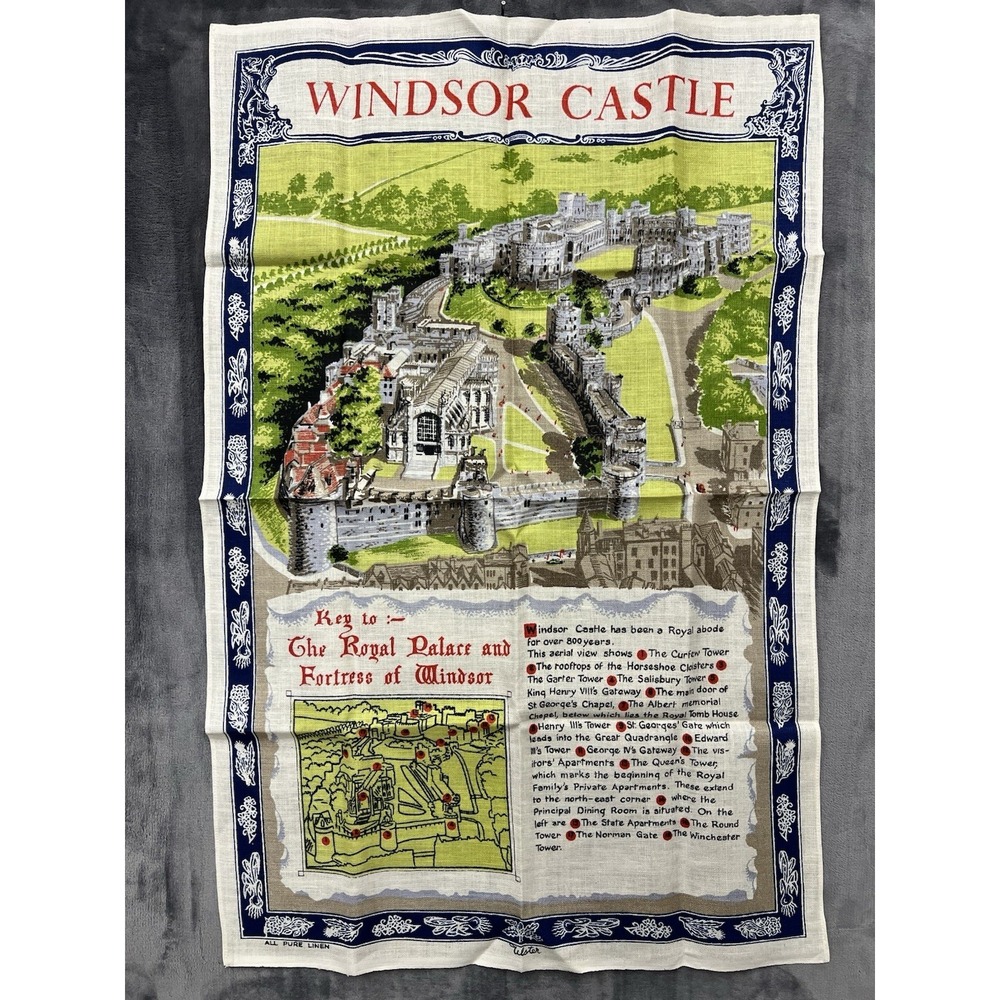 Vintage All Pure Linen Ulster Irish Weavers Windsor Castle Tea Towel